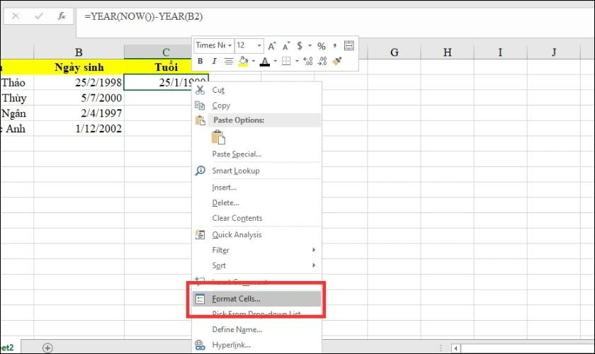 Hướng dẫn đổi định dạng ô kết quả sang Format Cells Number
