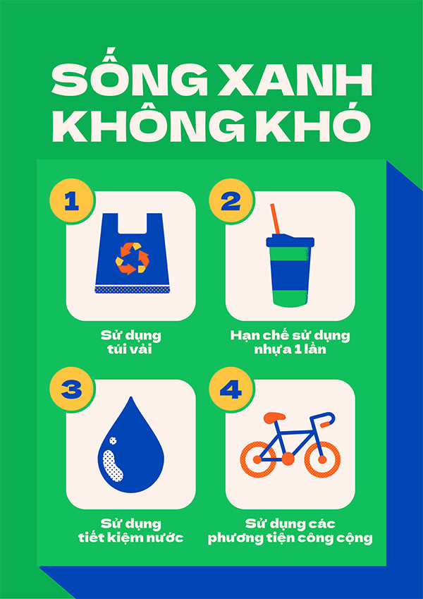 Poster sáng tạo về tiết kiệm năng lượng, với hình ảnh bóng đèn xanh tượng trưng cho năng lượng tái tạo.