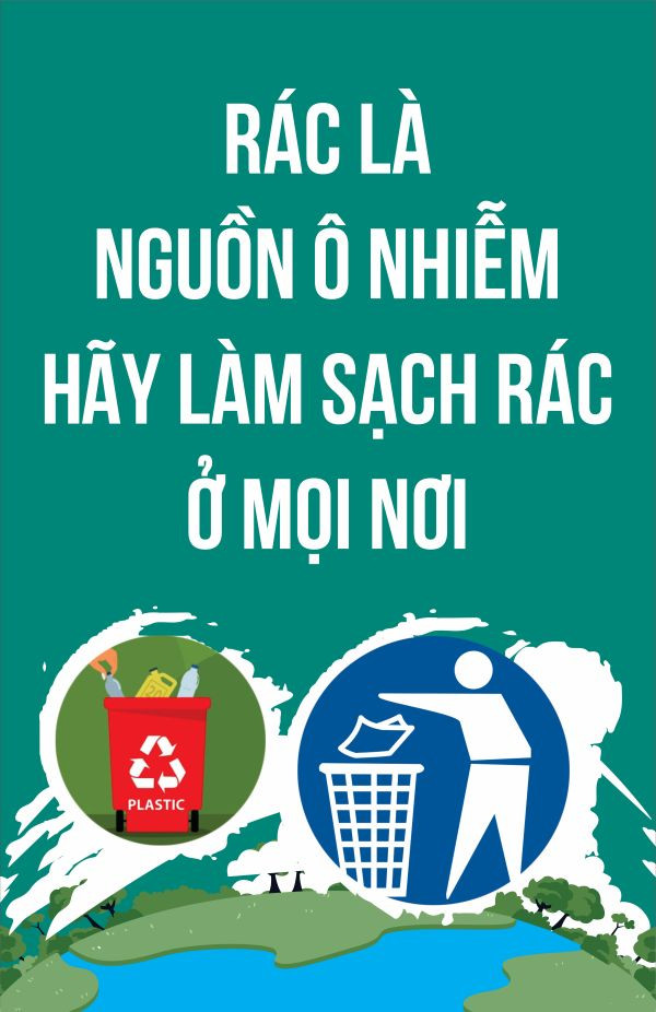 Poster tuyên truyền bảo vệ môi trường sống với hình ảnh trẻ em vui đùa trong thiên nhiên tươi đẹp.