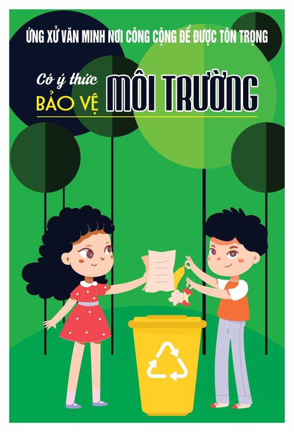 Tấm poster bảo vệ môi trường với hình ảnh Trái Đất bị vây kín bởi rác thải, kêu gọi hành động giải cứu hành tinh.