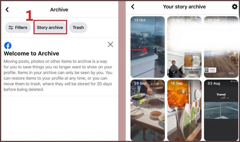Chọn kho lưu trữ story và nhấn vào story cần kiểm tra lượt xem