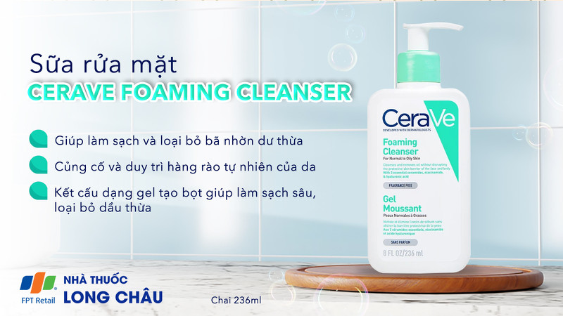 Bộ ba thành phần Ceramides, Hyaluronic Acid và Niacinamide trong sữa rửa mặt CeraVe cho da dầu mụn.