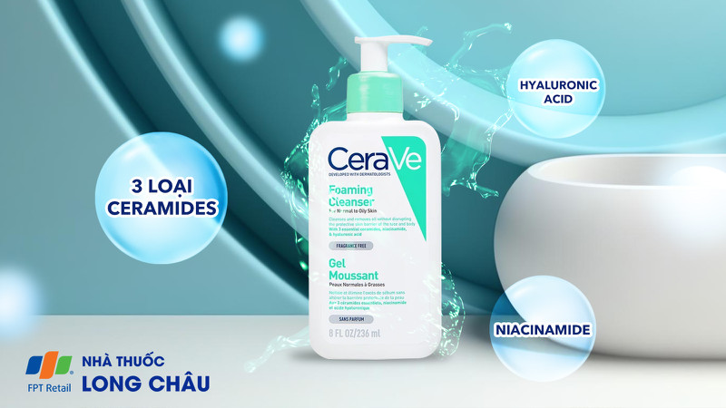 Sữa rửa mặt CeraVe Foaming Cleanser với công dụng làm sạch sâu, kiềm dầu và hỗ trợ giảm mụn hiệu quả.