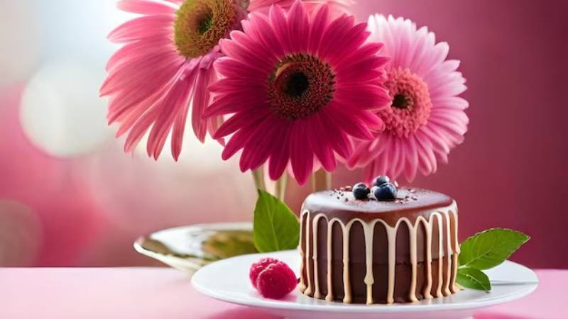 Ảnh bánh sinh nhật AI với hoa phong cách trừu tượng, tạo điểm nhấn độc đáo cho màn hình