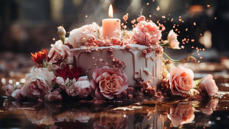 Bánh sinh nhật trái tim với hoa hồng lãng mạn, hình ảnh ý nghĩa và đẹp đẽ