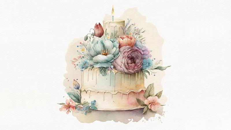 Tuyển chọn hình bánh sinh nhật vẽ tay với sắc hoa nhẹ nhàng, làm hình nền dịu mắt