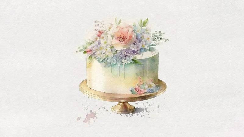 Ảnh bánh kem sinh nhật vẽ tay với họa tiết hoa lá sáng tạo, độc đáo cho màn hình