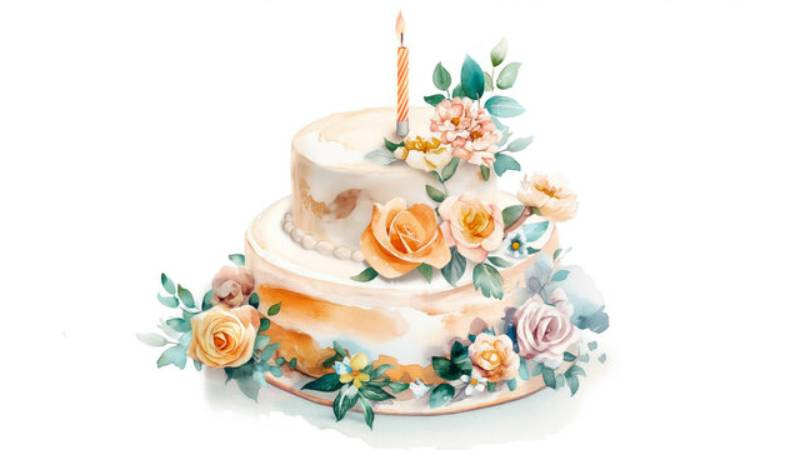 Hình bánh sinh nhật đẹp vẽ tay phong cách dễ thương, tươi mới làm hình nền máy tính