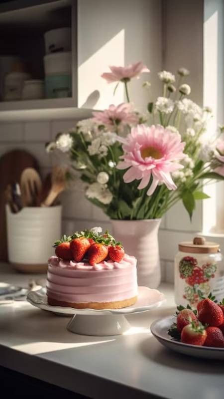 Ảnh bánh kem sinh nhật đẹp với hoa sen nhẹ nhàng, mang lại cảm giác bình yên cho điện thoại