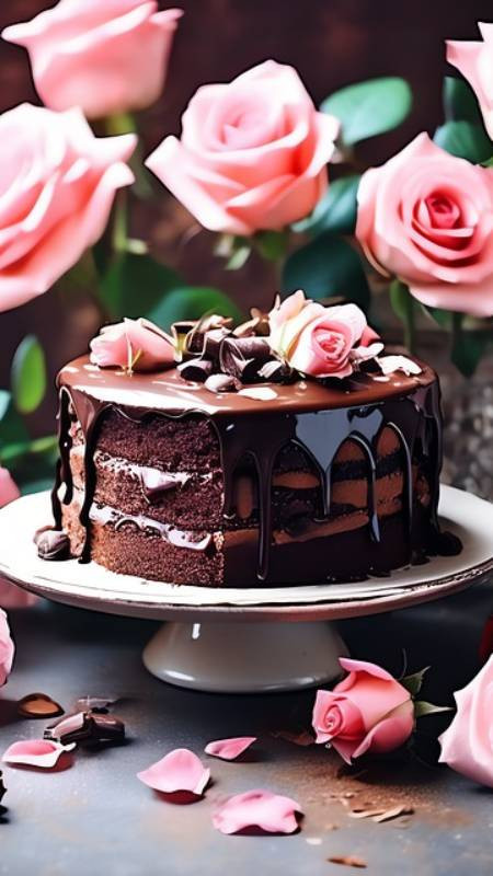 Ảnh bánh sinh nhật và hoa AI phong cách futuristic, thể hiện sự hiện đại trên điện thoại