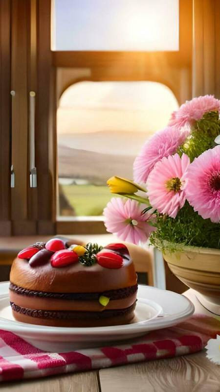 Mẫu hình nền bánh sinh nhật đẹp AI với màu sắc ảo diệu, tạo điểm nhấn ấn tượng cho di động