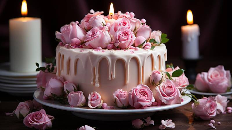 Hình nền bánh sinh nhật đẹp với sắc hoa tươi sáng, mang lại niềm vui và cảm giác tích cực