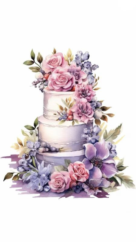 Hình ảnh bánh sinh nhật đẹp vẽ tay màu pastel, mang lại cảm giác dịu mắt và thư thái