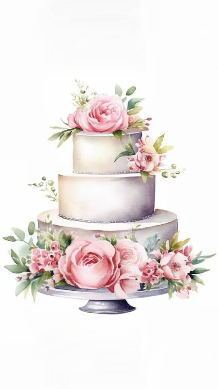 Ảnh bánh sinh nhật vẽ tay với họa tiết hoa lá nghệ thuật, tạo vẻ đẹp độc đáo cho điện thoại