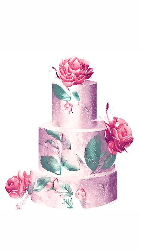 Hình nền bánh sinh nhật và hoa vẽ tay dễ thương, phù hợp cho mọi lứa tuổi