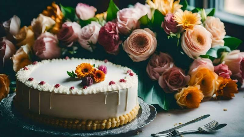 Mẫu hình bánh sinh nhật đẹp và hoa tươi thắm, thích hợp làm hình nền máy tính