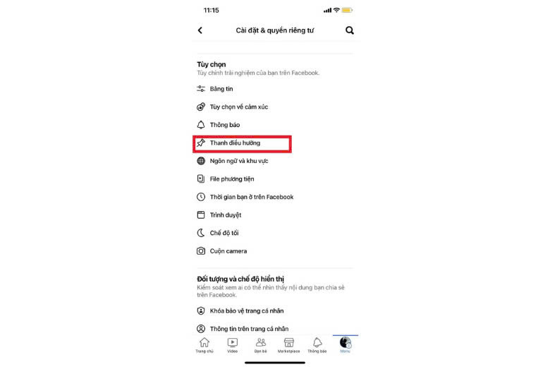 Vào mục Thanh điều hướng để tùy chỉnh các lối tắt trên Facebook