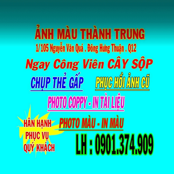Ảnh màu Thành Trung Quận 12, chụp ảnh thẻ lấy liền