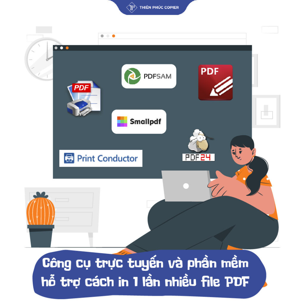 Biểu tượng các công cụ và phần mềm hỗ trợ in nhiều file PDF cùng lúc
