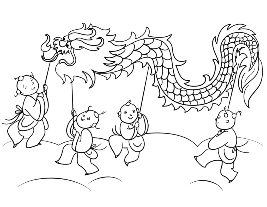 Bé tô màu hình ảnh rồng đang múa tưng bừng