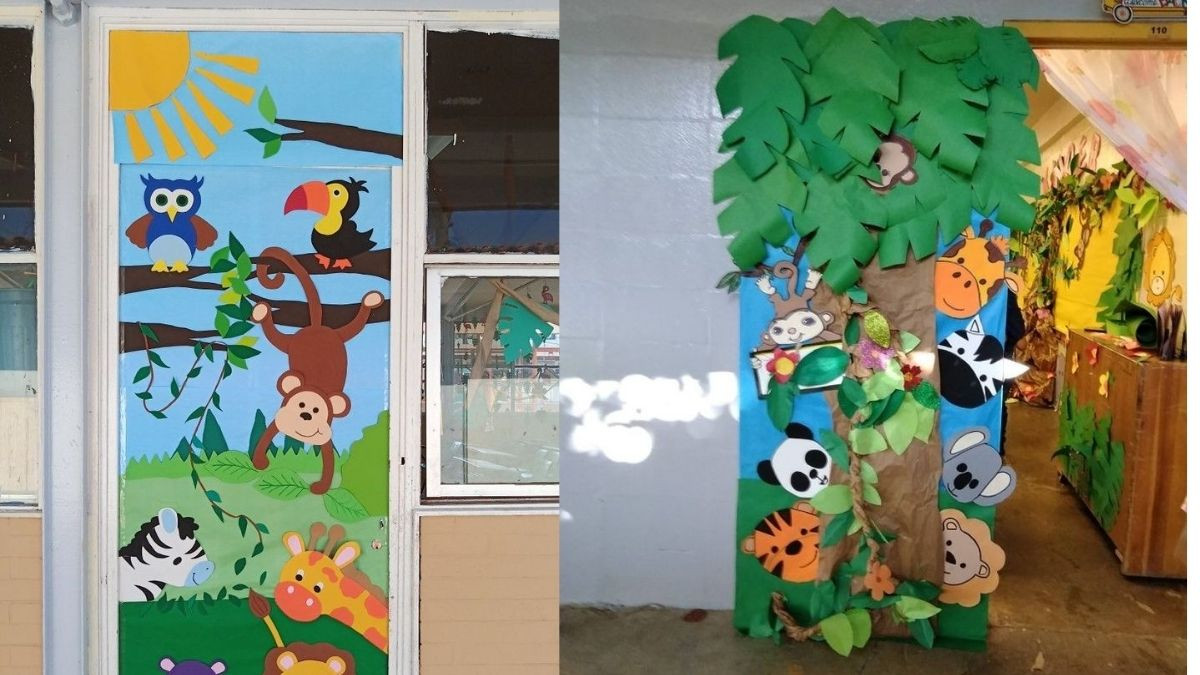 Mẫu trang trí cửa lớp mầm non chủ đề động vật ngộ nghĩnh