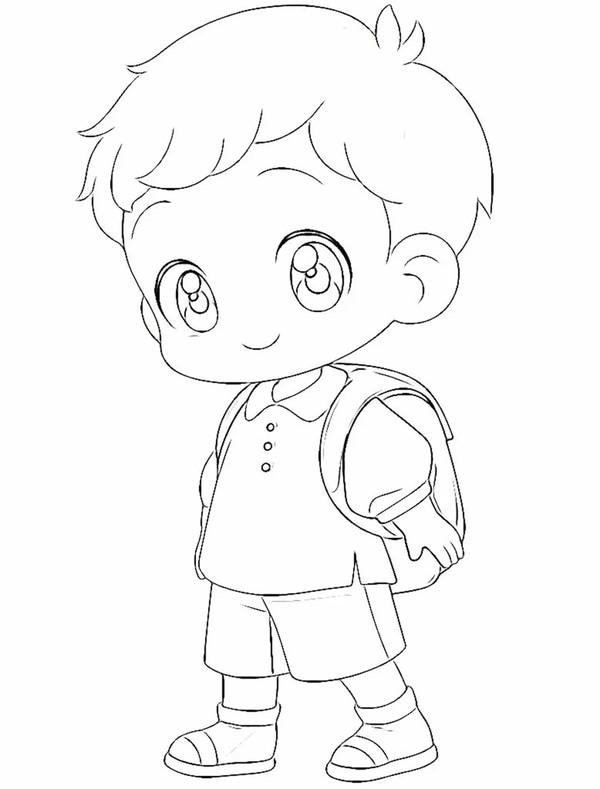 Tranh tô màu anime boy cute với biểu cảm ngây thơ