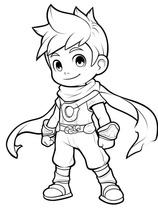 Hình tô màu anime boy dễ thương chơi đùa