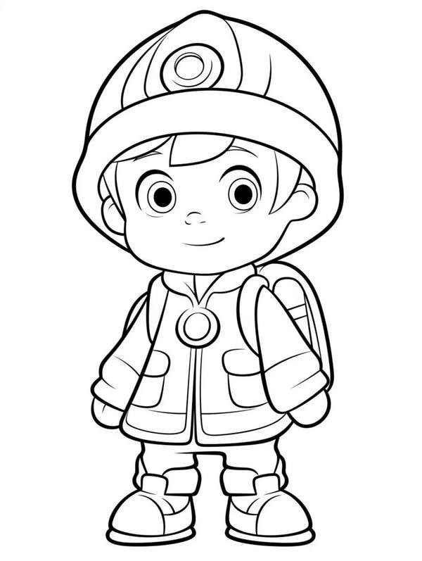 Tranh tô màu anime boy cute với thú cưng