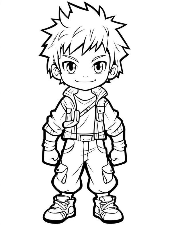 Mẫu tô màu anime boy dễ thương ăn kem
