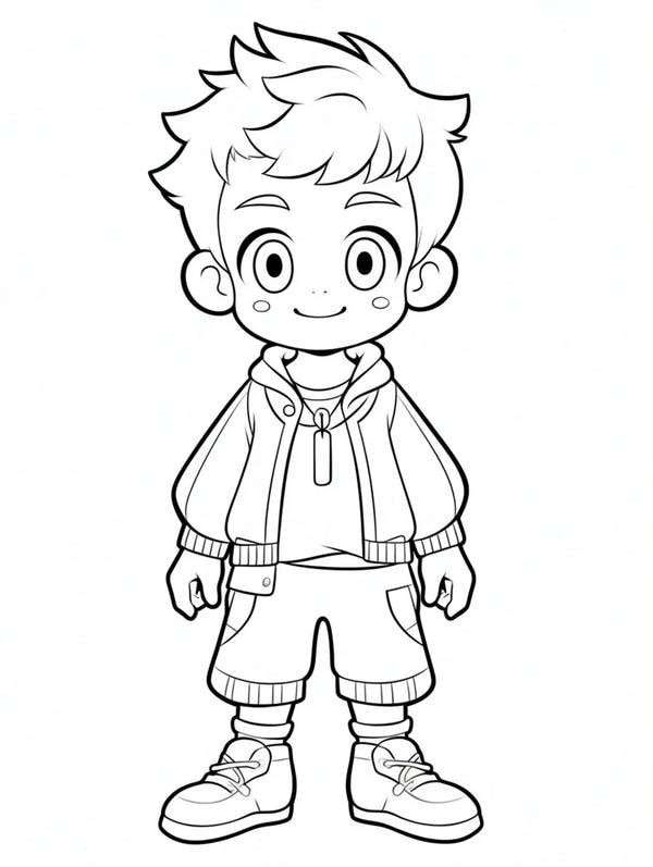 Mẫu tô màu anime boy dễ thương với thú nhồi bông