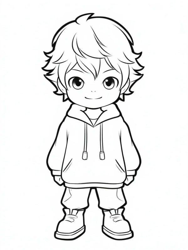Mẫu tô màu anime boy dễ thương trong rừng