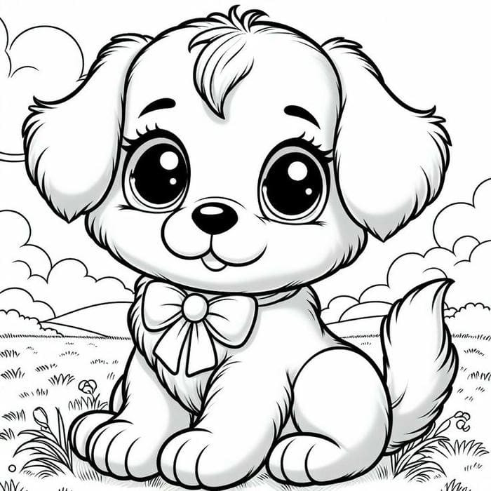 Tranh tô màu chó con với dáng vẻ ngây thơ