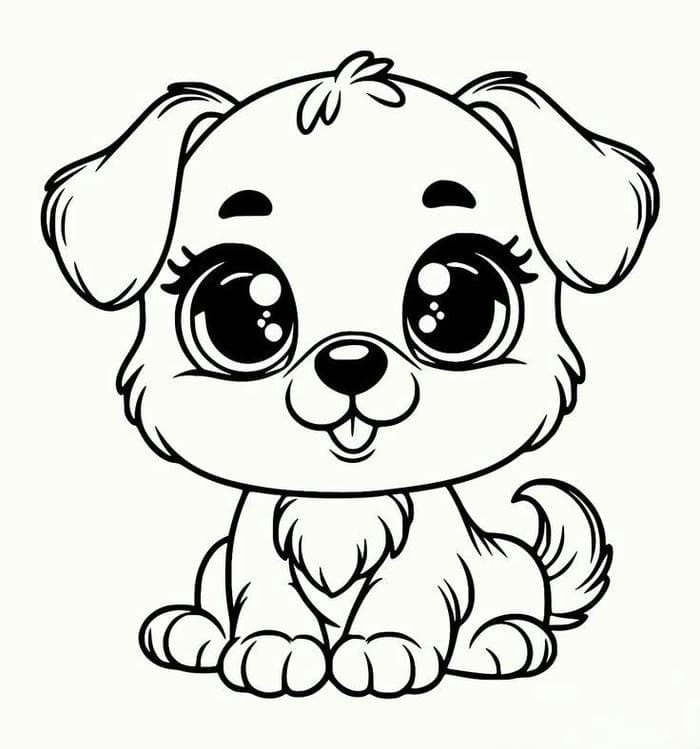 Tranh tô màu chó con với chiếc nơ xinh xắn
