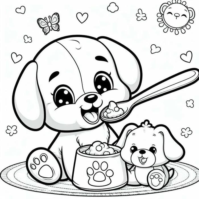 Chú chó con đang nằm và nhìn xung quanh