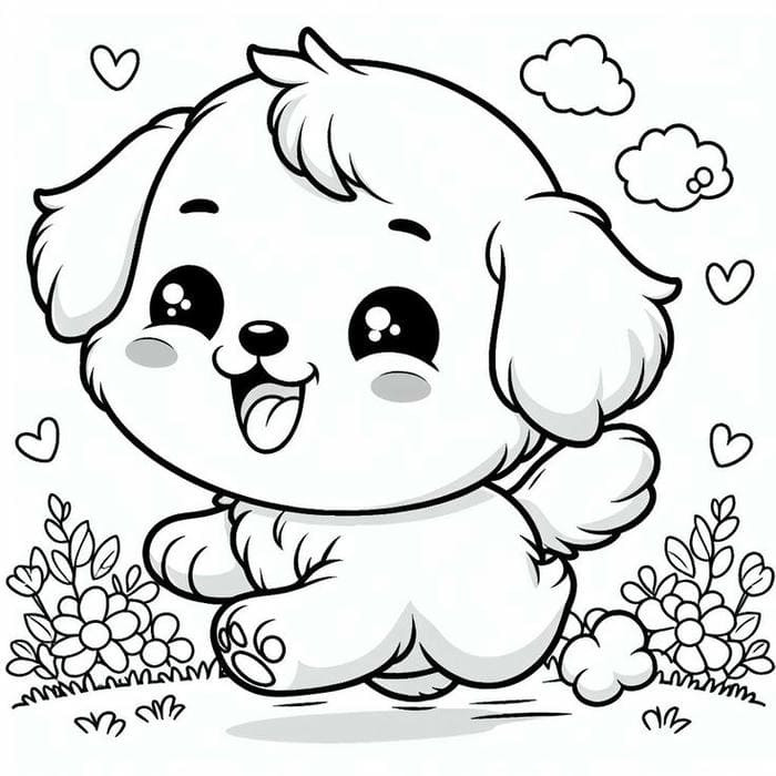 Hình tô màu chó con đang chơi đùa cùng quả bóng