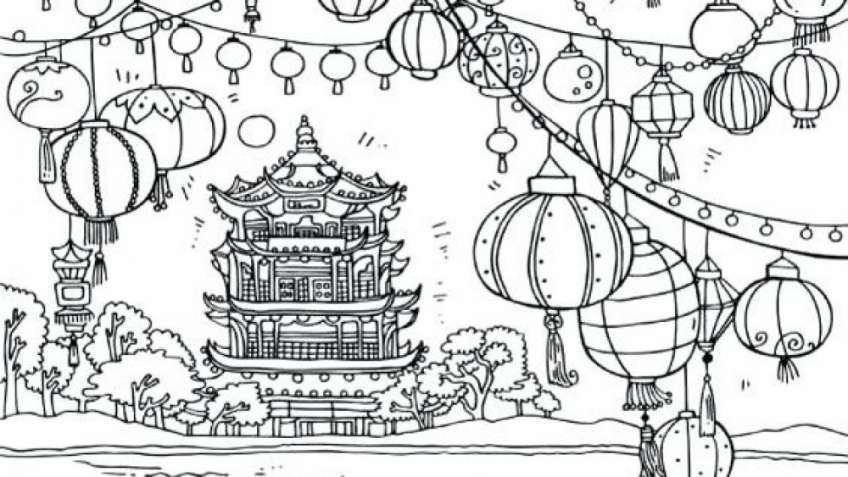 Bức tranh tô màu mô tả lễ hội Trung thu truyền thống