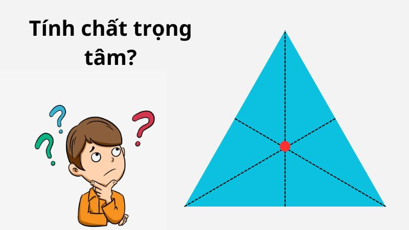 Hình ảnh minh họa các tính chất của trọng tâm, chia đường trung tuyến thành tỉ lệ 2:1.