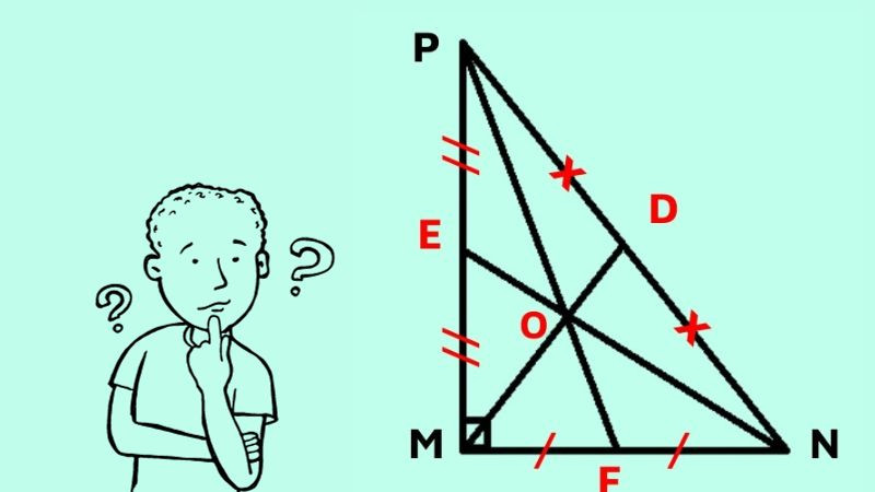 Minh họa trọng tâm trong tam giác vuông, thể hiện vị trí so với các đỉnh và cạnh.