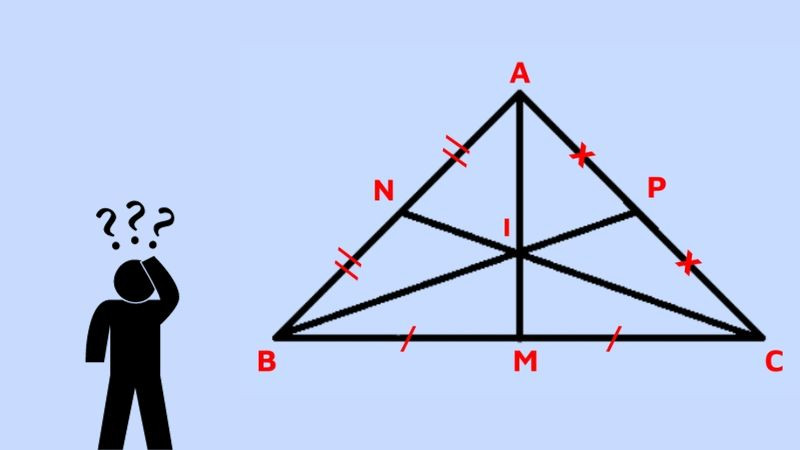 Vị trí trọng tâm trong tam giác cân, nằm trên đường trung tuyến xuất phát từ đỉnh.