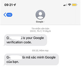 Mã xác minh sẽ được Google gửi bằng tin nhắn SMS đến số điện thoại đã đăng ký