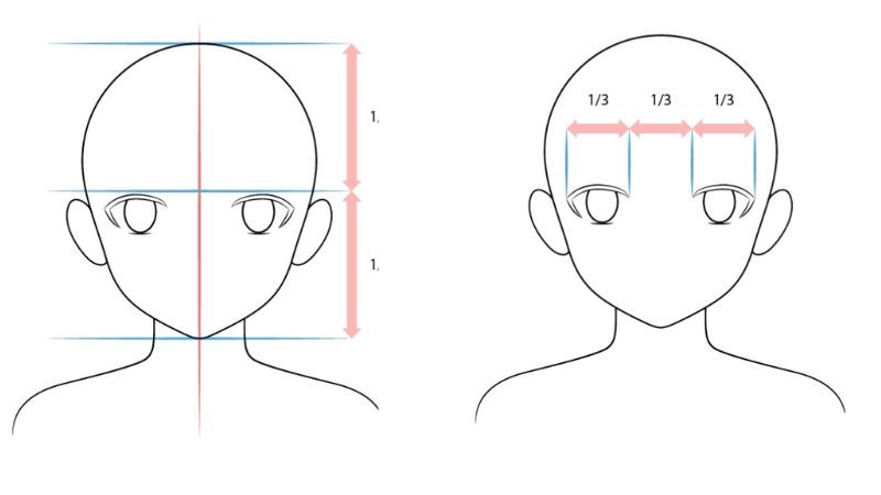 Xác định và vẽ vị trí đôi mắt cho nhân vật anime nam