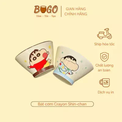 Bát gốm hình Shin cậu bé bút chì cao cấp với men bóng mịn