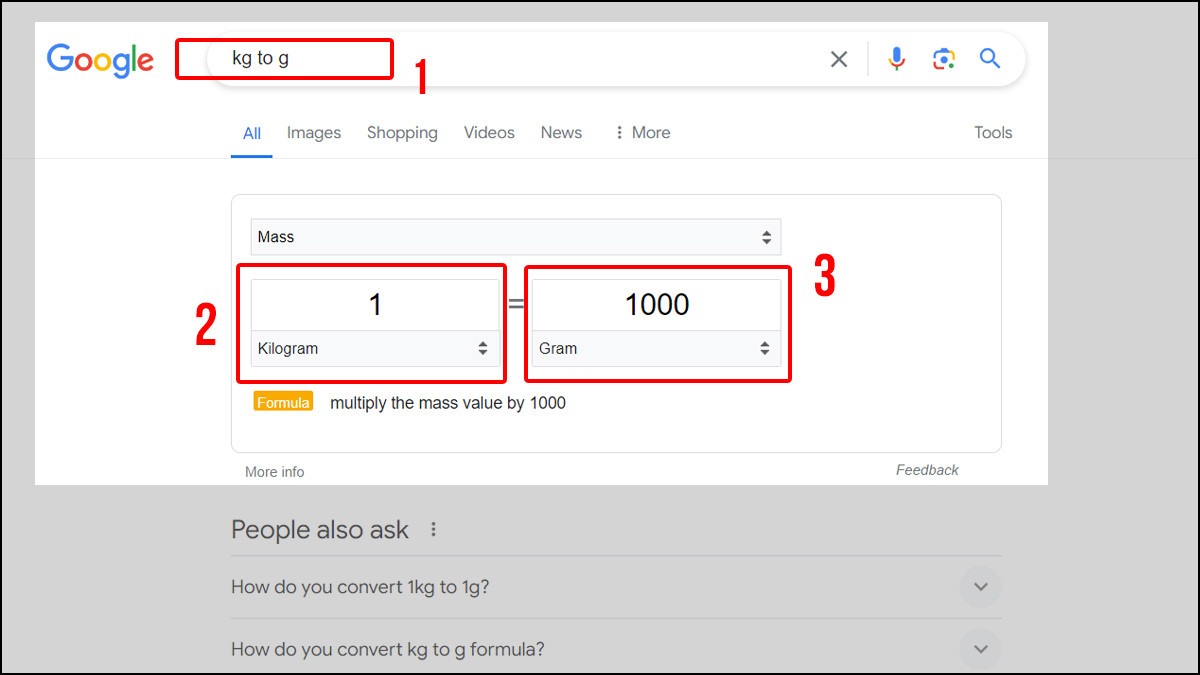 Công cụ chuyển đổi đơn vị khối lượng trực tuyến của Google