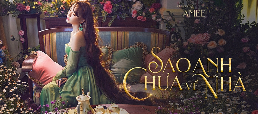 AMEE trong MV &quot;Sao Anh Chưa Về Nhà&quot; với bối cảnh cổ tích lãng mạn, hình ảnh minh họa cho lời bài hát AMEE Sao Anh Chưa Về Nhà