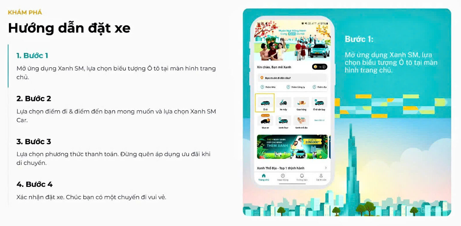 Đặt xe dễ dàng và nhanh chóng với ứng dụng Xanh SM