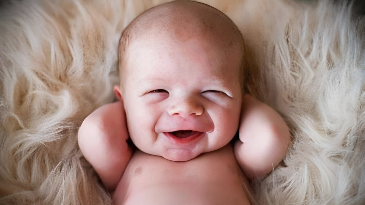 Em bé tóc vàng với nụ cười tinh nghịch