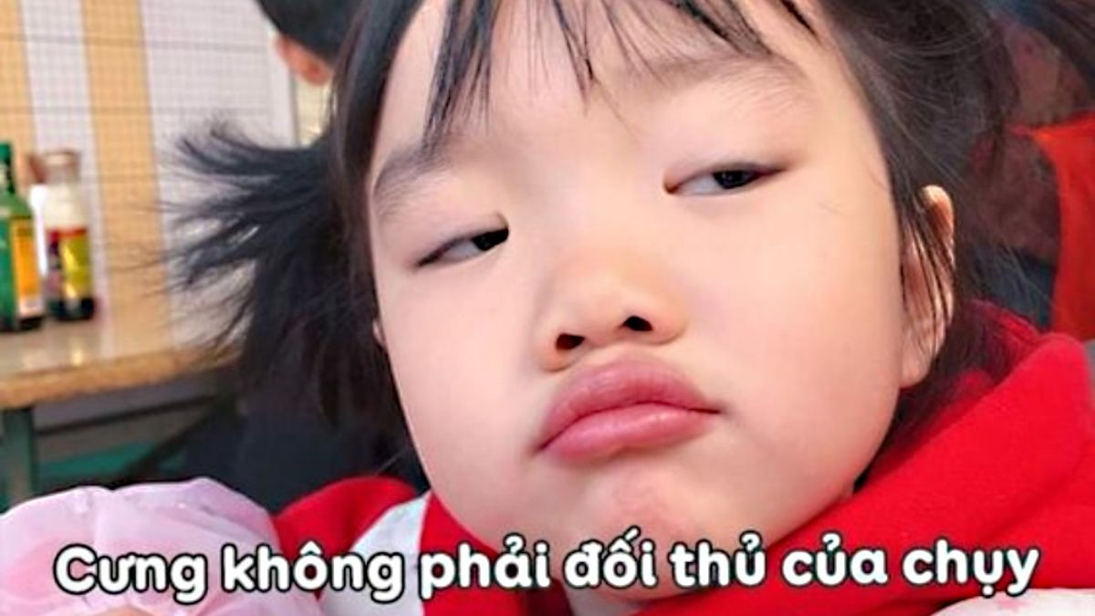 Meme em bé với biểu cảm buồn bã, đáng thương