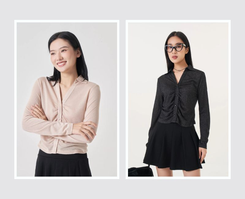 Cổ áo chữ V tạo cảm giác thon gọn