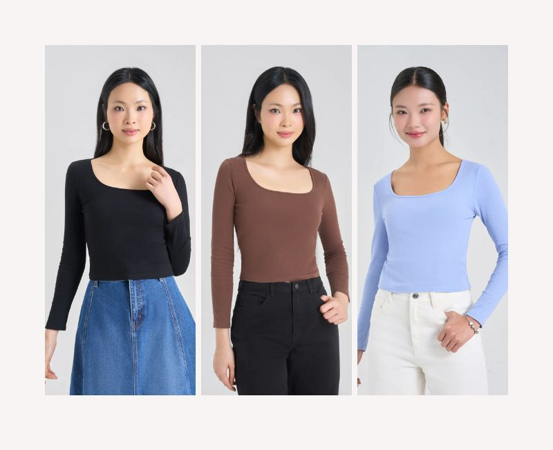 Mẫu cổ áo nữ đẹp vuông giúp thể hiện độ rộng của vai