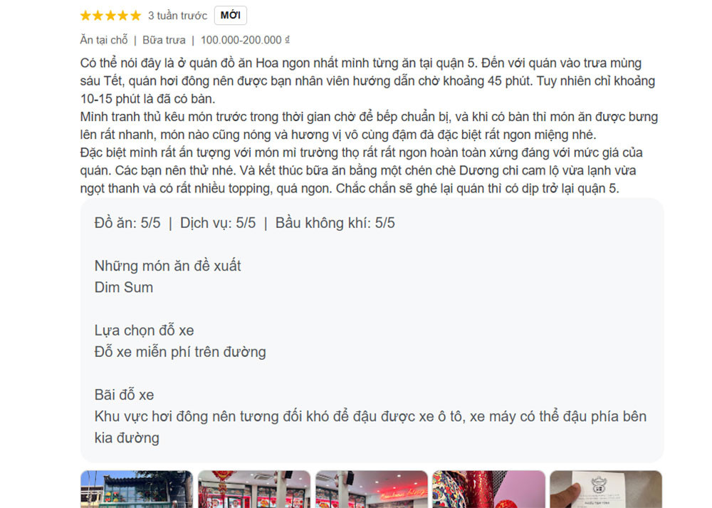 Bình luận tích cực của thực khách sau khi trải nghiệm Cửu Long Quán Quận 5